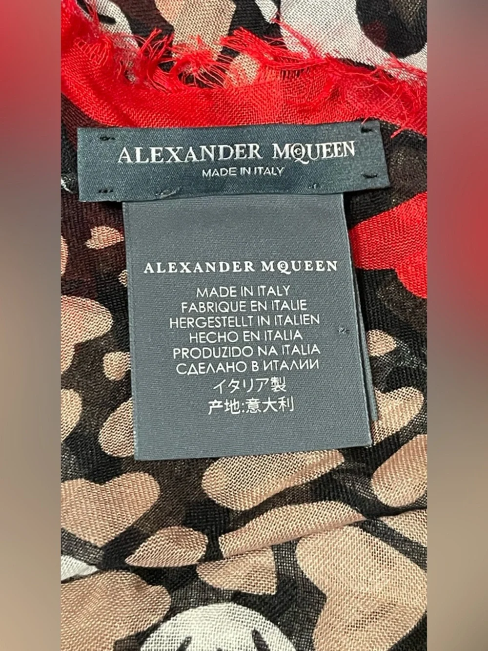Alexander McQueen Black/Red/Pink Modal/Silk Dagger And Hearts Skull Scarf